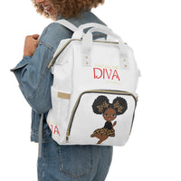 Brown Baby White Multifunctional Diaper Backpack